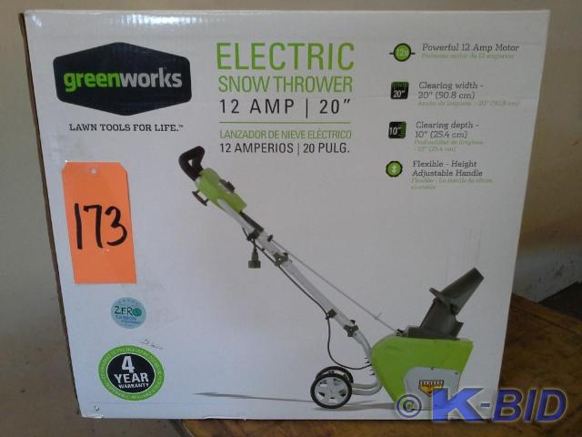 lot 173 image: greenworks 20 Electric Snow Throwe...