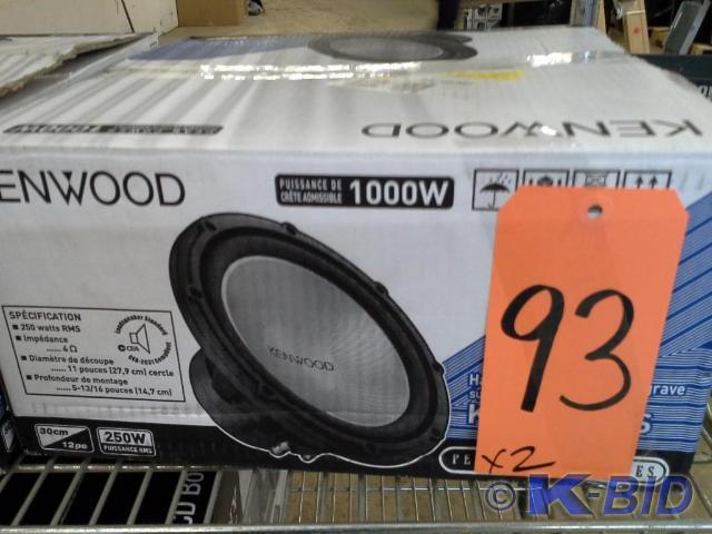 lot 93 image: (2) piece lot Kenwood 12 subwoofer...