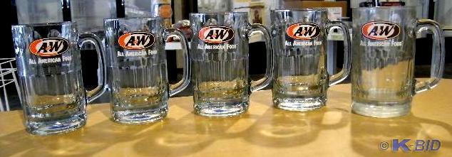 lot 36 image: Lot of 5 Glass A & W Root Beer ...