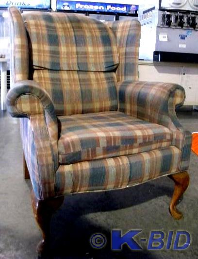 lot 53 image: Plaid Look Wingback Chair    Has Qu...