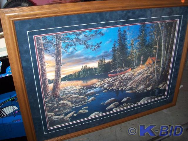 lot 41 image: Very Nice Wood Framed Camping Scene...