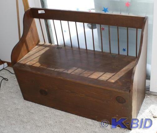 lot 100 image: Vintage Wood Bench seat with storag...
