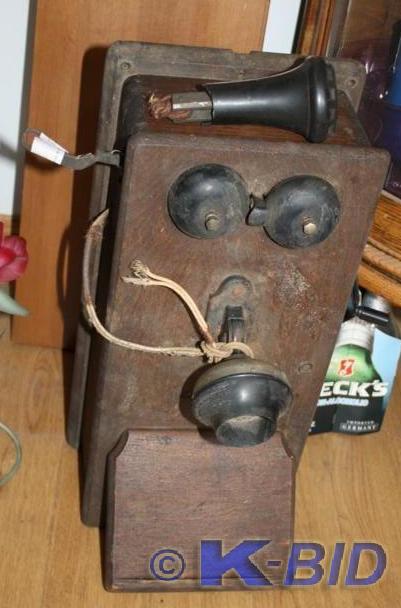lot 239 image: Antique hand crank wall telephone w...