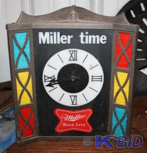 lot 25 image: Miller Time clock, lighted 12x10x4