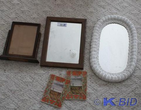 lot 261 image: Antiques Wicker mirror 11x16 wood f...