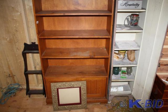 lot 263 image: wood book case 64x36x12 metal cabin...