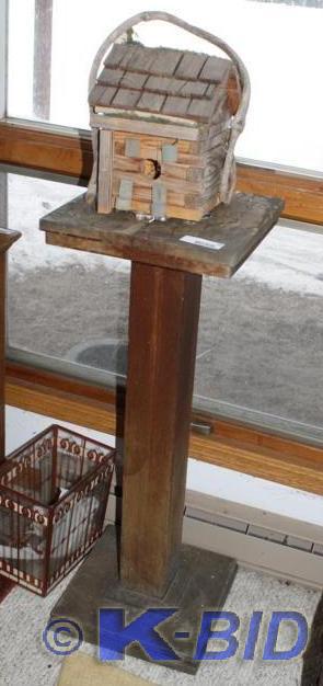 lot 292 image: Oak Plant stand with bird house 38...