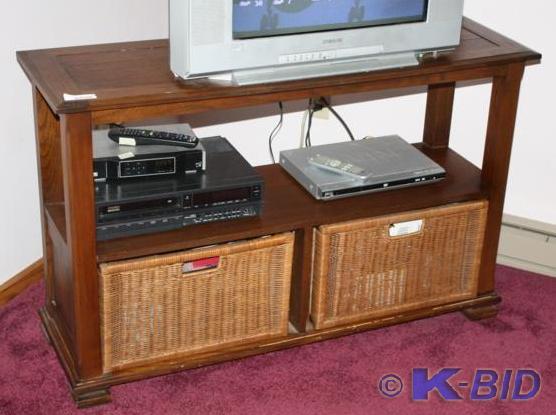 lot 50 image: Wood TV stand with storage drawers ...
