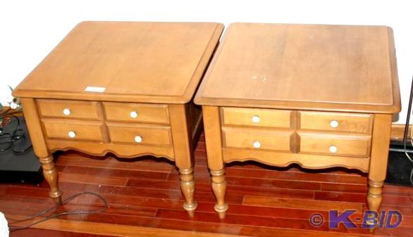 lot 62 image: Vintage Matching wood end tables wi...