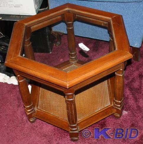 lot 74 image: Wood end table with glass top 22x22
