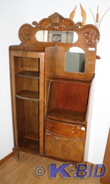 lot 8 image: Antique oak hutch with drop down de...