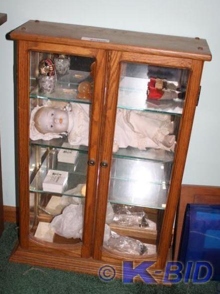 lot 93 image: Oak display case with glass shelves...
